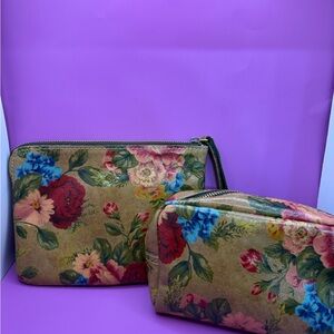 Patricia Nash Leather Floral Wristlet/Wallet/Cosmetic Bag Set of 2